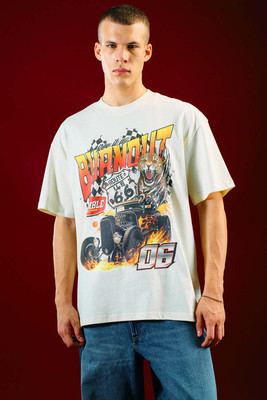 Bonkers Corner Solid Men Round Neck White T-Shirt