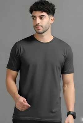 Adorbs Solid Men Round Neck Grey T-Shirt