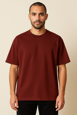 Humburg Solid Men Round Neck Maroon T-Shirt