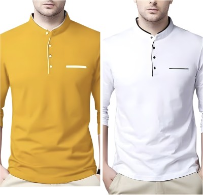 Pachirisu Printed Men Henley Neck Yellow, White T-Shirt