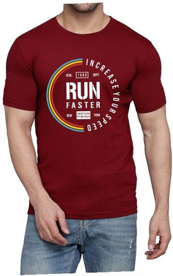 WOOSTRO Printed Men Round Neck Maroon T-Shirt