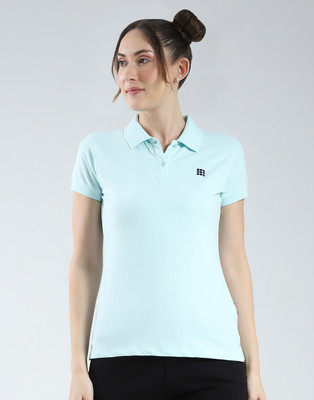 Rock.it Solid Women Polo Neck Blue T-Shirt