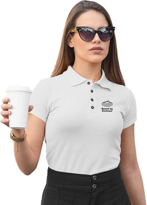 Fighterhero Printed Women Polo Neck White T-Shirt