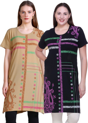 First Sleep Printed Women Round Neck Multicolor T-Shirt