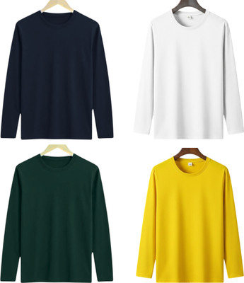 P collection Solid Men Round Neck Multicolor T-Shirt