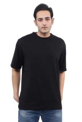 WILD ELEPHANT Solid Men Round Neck Black T-Shirt
