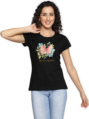I KING Printed Women Round Neck Black T-Shirt