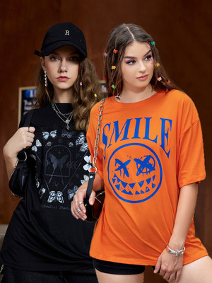 SYDNEY HILLS Printed Women Round Neck Multicolor T-Shirt