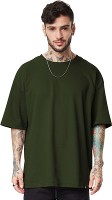TEEFOX Solid Men Round Neck Dark Green T-Shirt