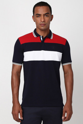 PETER ENGLAND Printed Men Polo Neck Blue T-Shirt