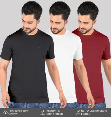 SUPERSQUAD Solid Men Round Neck Black, Maroon, White T-Shirt