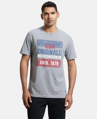 JOCKEY Printed, Typography Men Round Neck Grey T-Shirt