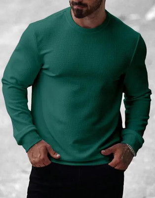SR Fashion Self Design Men Round Neck Green T-Shirt
