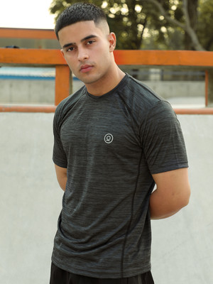 CHKOKKO Self Design Men Round Neck Grey T-Shirt