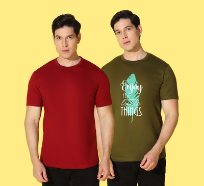 WOOSTRO Printed, Solid Men Round Neck Multicolor T-Shirt
