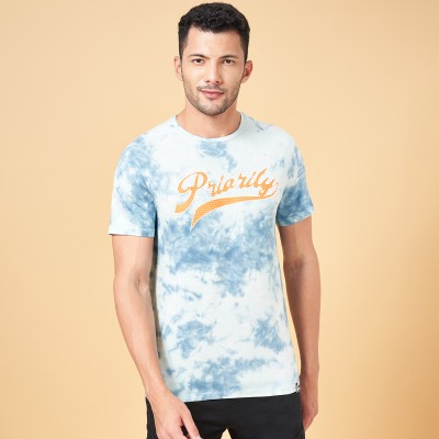 PEOPLE Tie & Dye, Typography Men Round Neck Blue T-Shirt