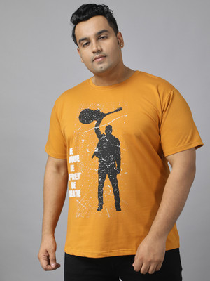XMEX Printed Men Round Neck Yellow T-Shirt