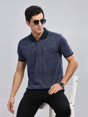 WEXFORD Printed Men Polo Neck Navy Blue T-Shirt