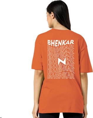 BHENKAR Self Design Women Round Neck Orange T-Shirt