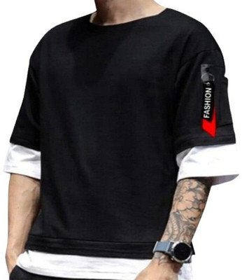 TARSHI Solid Men Round Neck Black T-Shirt