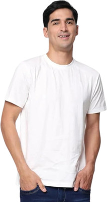 Shvet Solid Men Round Neck White T-Shirt