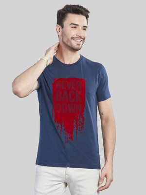 BE POSITIVE Printed, Typography Men Round Neck Dark Blue T-Shirt