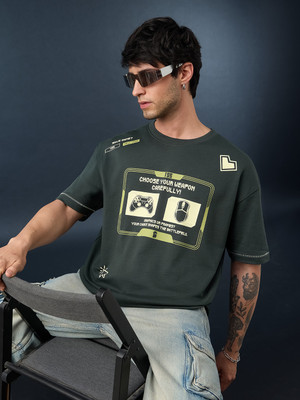 The Souled Store Typography Men Round Neck Dark Green T-Shirt