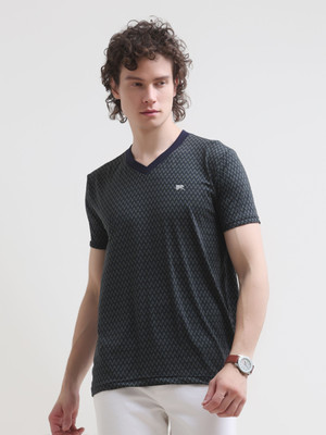 Estilocus Printed Men V Neck Blue T-Shirt