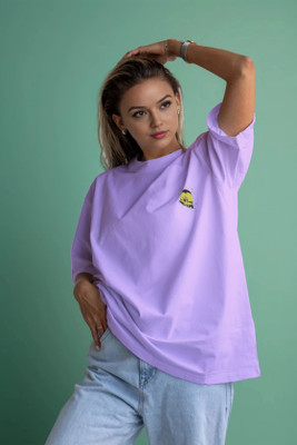 Moda Rapido Printed Women Round Neck Purple T-Shirt