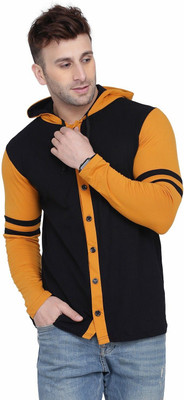 GEUM Colorblock Men Hooded Neck Black, Gold T-Shirt