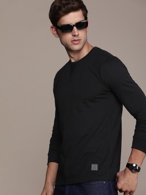 WROGN Solid Men Round Neck Black T-Shirt