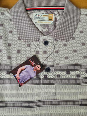Amarnath Traderzs Geometric Print, Printed Men Polo Neck Reversible Beige T-Shirt