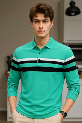 Autna Colorblock Men Polo Neck Green T-Shirt