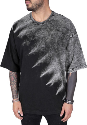 BEEFITS Washed/Ombre Men Crew Neck Black T-Shirt