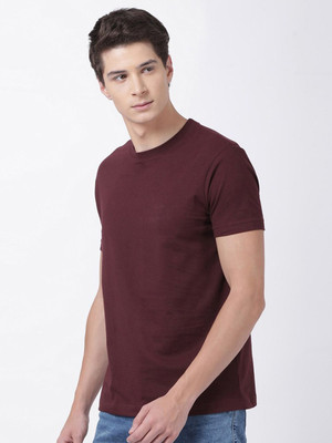 RULEDBYSUN Solid Men Round Neck Maroon T-Shirt