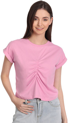 ikichic Printed, Typography Women Round Neck Pink T-Shirt