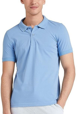 CKARFE Solid Men Polo Neck Light Blue T-Shirt
