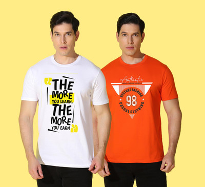 WOOSTRO Printed Men Round Neck Multicolor T-Shirt