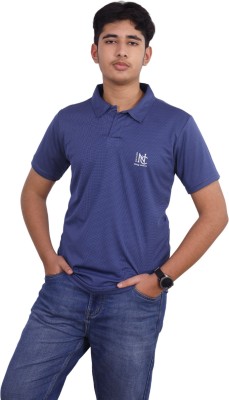Nauticon Self Design Men Polo Neck Blue T-Shirt