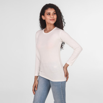 69 FASHION STREET Solid Women Round Neck White T-Shirt