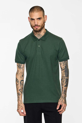 Snitch Solid Men Polo Neck Dark Green T-Shirt
