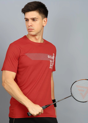 Adrenex Printed Men Round Neck Red T-Shirt