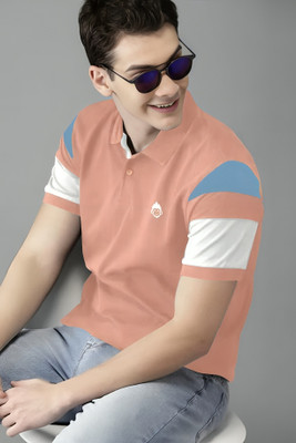 SRK EXIM Striped Men Polo Neck Blue T-Shirt
