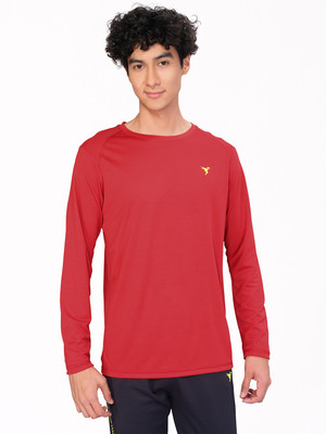 TECHNOSPORT Solid Men Round Neck Red T-Shirt