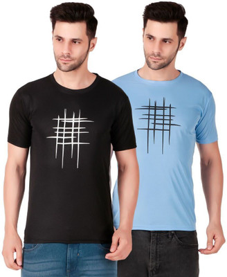 PUREHYPE Printed Men Round Neck Black, Light Blue T-Shirt