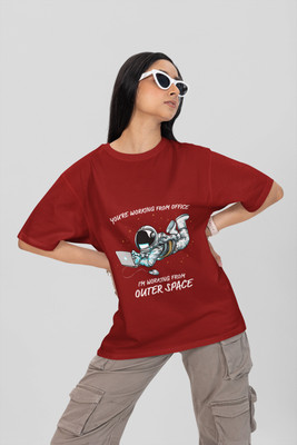 Stylewill Printed Women Round Neck Maroon T-Shirt