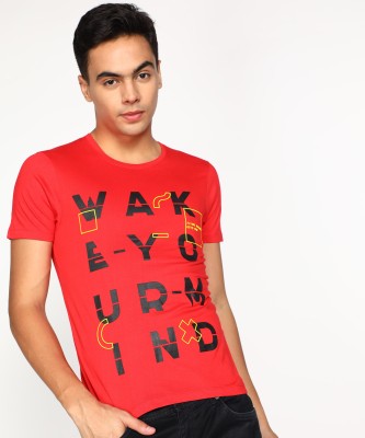 FLYING MACHINE Typography Men Round Neck Red T-Shirt