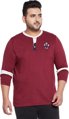 bigbanana Solid Men Henley Neck Maroon T-Shirt