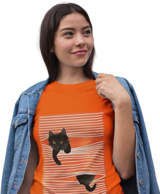 Clori Graphic Print Women Round Neck Orange T-Shirt