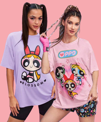 THE POWER PUFF GIRLS by DreamBe Printed Women Round Neck Multicolor T-Shirt